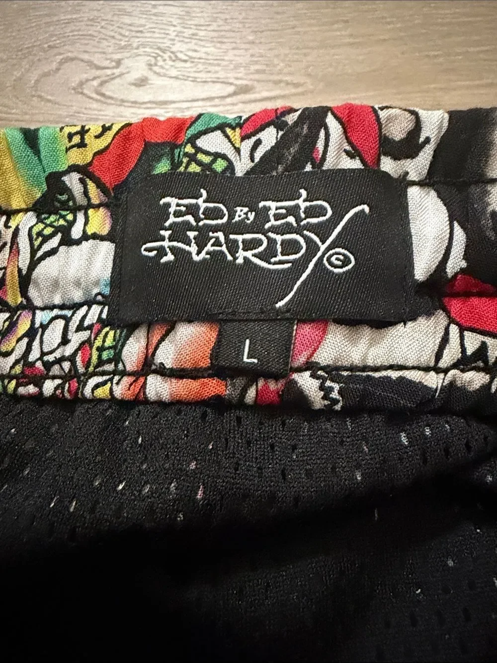 Ed Hardy Black Shorts with Multicolor Tattoo Print